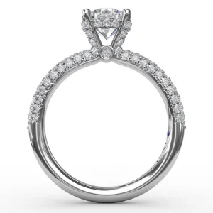 Fashion Fana All-Over Pave Diamond Solitaire Engagement Ring With Hidden Halo