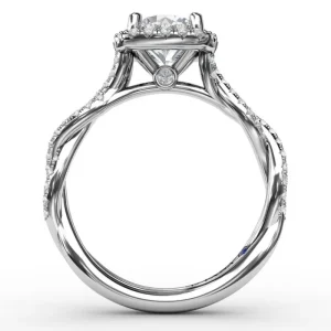 Clearance Fana Classic Cushion Diamond Halo Engagement Ring With Cathedral Twist Diamond Band