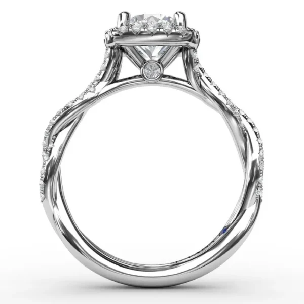Clearance Fana Classic Cushion Diamond Halo Engagement Ring With Cathedral Twist Diamond Band