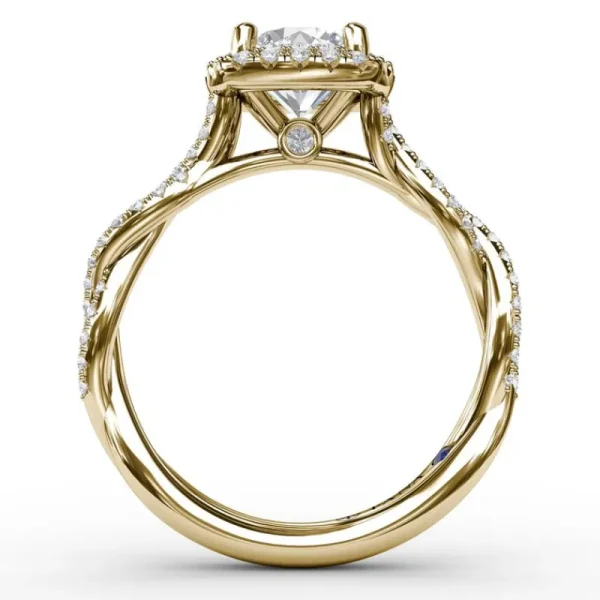 Clearance Fana Classic Cushion Diamond Halo Engagement Ring With Cathedral Twist Diamond Band