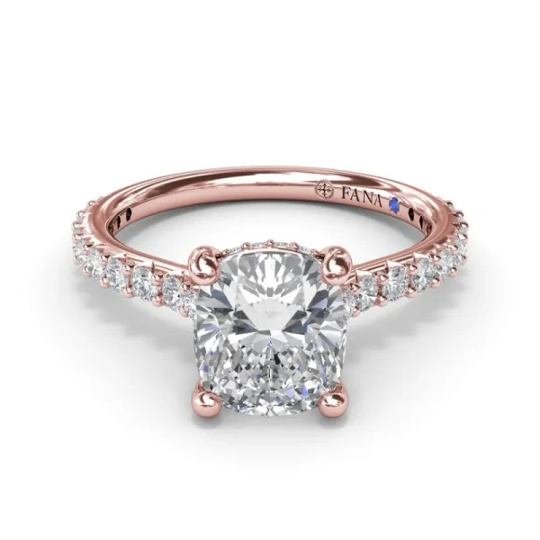 New Fana Classic Cushion Solitaire Engagement Ring With Hidden Pav√© Halo