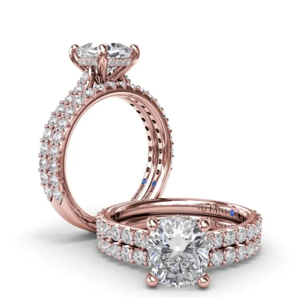 New Fana Classic Cushion Solitaire Engagement Ring With Hidden Pav√© Halo