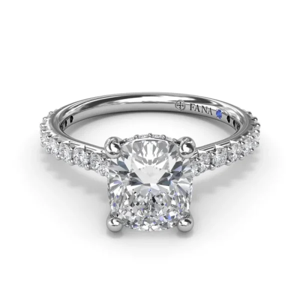 New Fana Classic Cushion Solitaire Engagement Ring With Hidden Pav√© Halo