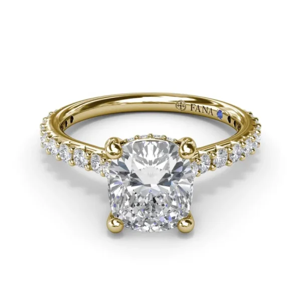 New Fana Classic Cushion Solitaire Engagement Ring With Hidden Pav√© Halo