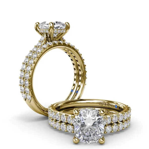 New Fana Classic Cushion Solitaire Engagement Ring With Hidden Pav√© Halo