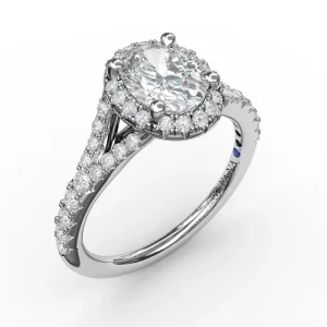 Clearance Fana Classic Diamond Halo Engagement Ring with a Subtle Split Band