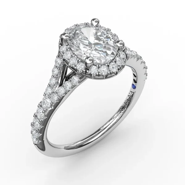 Clearance Fana Classic Diamond Halo Engagement Ring with a Subtle Split Band