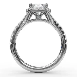 Fashion Fana Classic Diamond Halo Engagement Ring with a Subtle Split Band