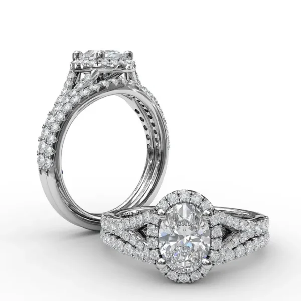 Clearance Fana Classic Diamond Halo Engagement Ring with a Subtle Split Band