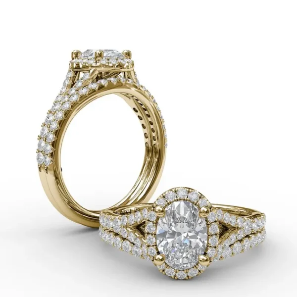 Clearance Fana Classic Diamond Halo Engagement Ring with a Subtle Split Band