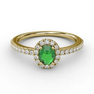 Online Fana Classic Halo Emerald and Diamond Ring