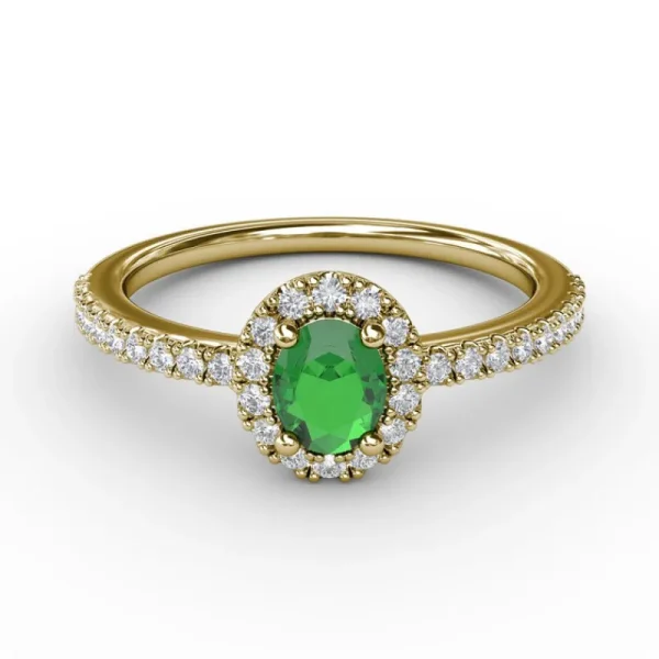 Online Fana Classic Halo Emerald and Diamond Ring