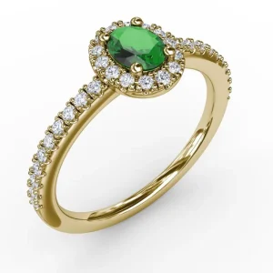 Online Fana Classic Halo Emerald and Diamond Ring