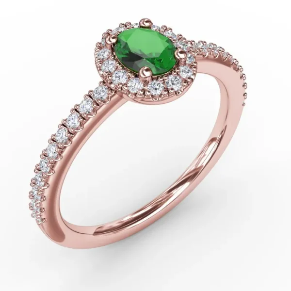 Online Fana Classic Halo Emerald and Diamond Ring