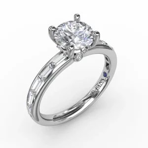 Outlet Fana Classic Round Diamond Solitaire Engagement Ring With Baguette Diamond Shank