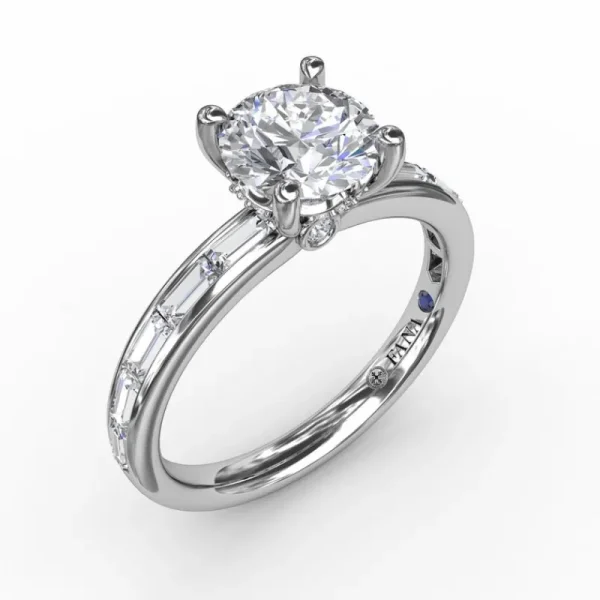 Outlet Fana Classic Round Diamond Solitaire Engagement Ring With Baguette Diamond Shank