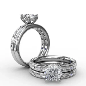 Outlet Fana Classic Round Diamond Solitaire Engagement Ring With Baguette Diamond Shank
