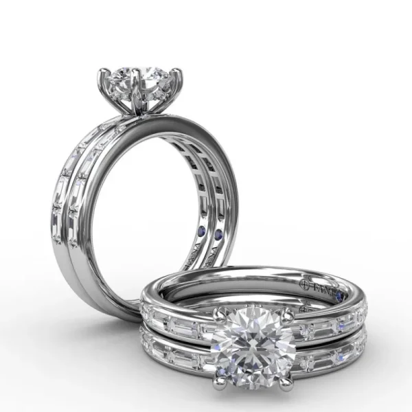 Outlet Fana Classic Round Diamond Solitaire Engagement Ring With Baguette Diamond Shank