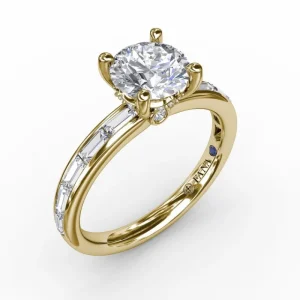 Outlet Fana Classic Round Diamond Solitaire Engagement Ring With Baguette Diamond Shank