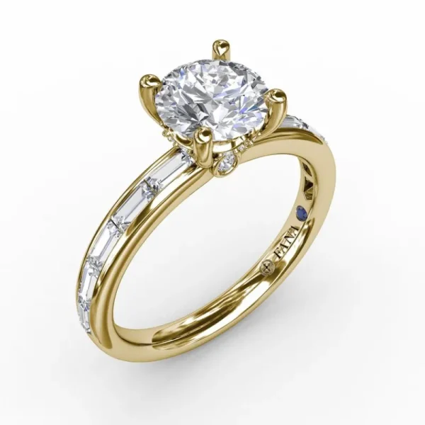 Outlet Fana Classic Round Diamond Solitaire Engagement Ring With Baguette Diamond Shank