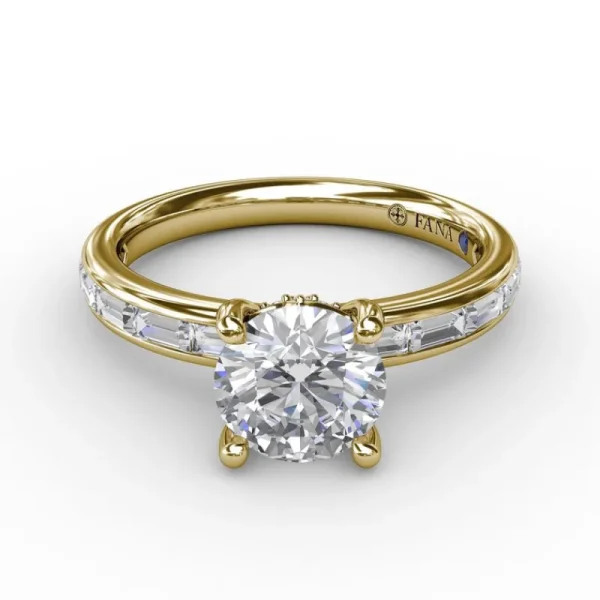Outlet Fana Classic Round Diamond Solitaire Engagement Ring With Baguette Diamond Shank