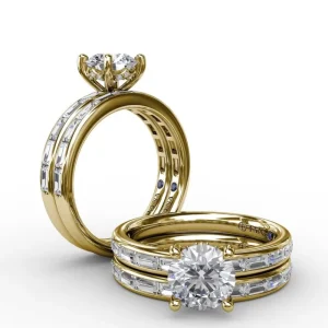 Outlet Fana Classic Round Diamond Solitaire Engagement Ring With Baguette Diamond Shank