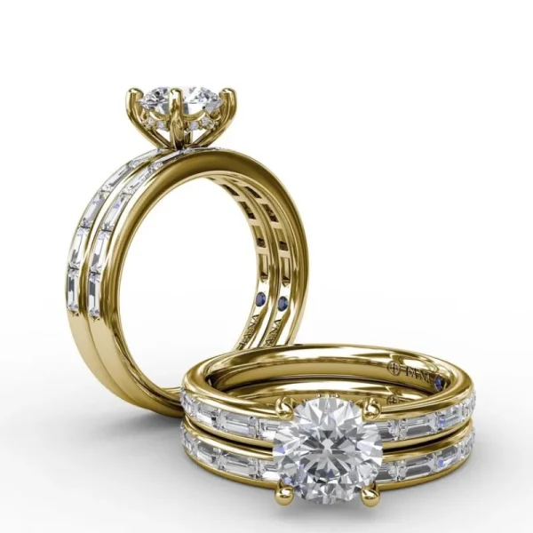Outlet Fana Classic Round Diamond Solitaire Engagement Ring With Baguette Diamond Shank