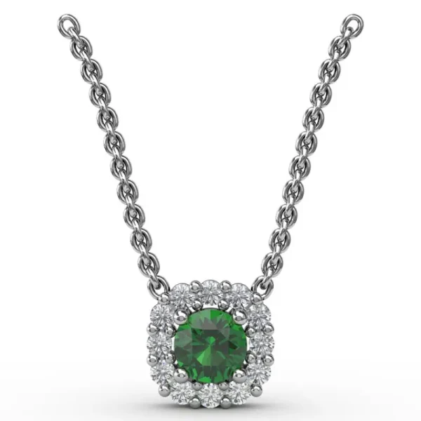 Hot Fana Classic Round Emerald and Diamond Pendant