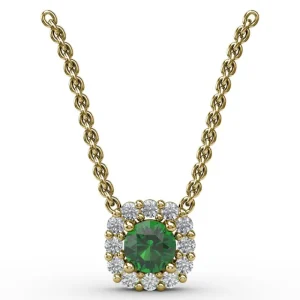 Hot Fana Classic Round Emerald and Diamond Pendant
