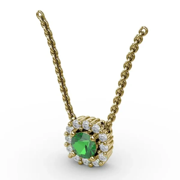 Hot Fana Classic Round Emerald and Diamond Pendant