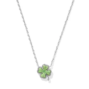 Clearance Kendra Scott Clover Silver Short Pendant Necklace in Lime Green Magnesite