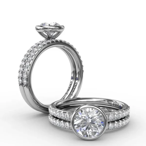 Sale Fana Contemporary Bezel-Set Round Diamond Solitaire Engagement Ring With Diamond Band