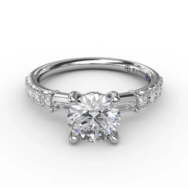 Fashion Fana Contemporary Diamond Solitaire Engagement Ring With Baguettes
