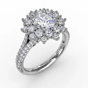 Online Fana Contemporary Floral Halo Engagement Ring With Double-Row Pavé Band