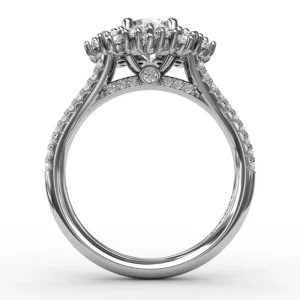 Online Fana Contemporary Floral Halo Engagement Ring With Double-Row Pavé Band