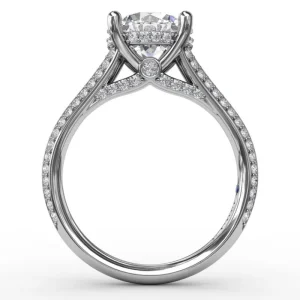Fashion Fana Contemporary Solitaire Diamond Engagement Ring With Split-Shank Diamond Band