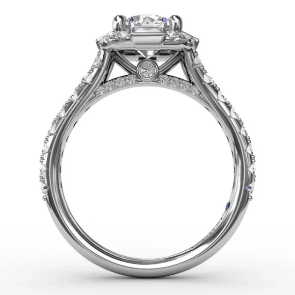 Discount Fana Cushion Shaped Diamond Halo Engagement Ring With Baguettes