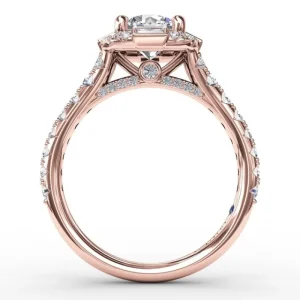 Discount Fana Cushion Shaped Diamond Halo Engagement Ring With Baguettes