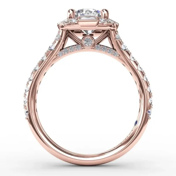 Discount Fana Cushion Shaped Diamond Halo Engagement Ring With Baguettes