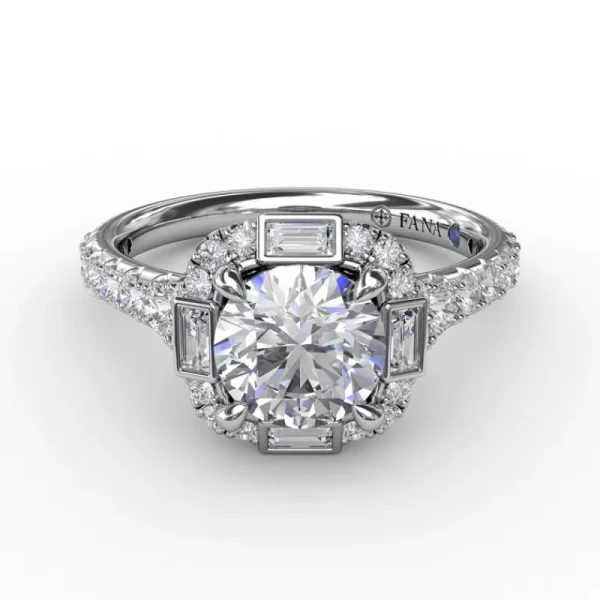 Discount Fana Cushion Shaped Diamond Halo Engagement Ring With Baguettes