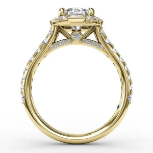 Discount Fana Cushion Shaped Diamond Halo Engagement Ring With Baguettes