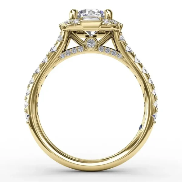 Discount Fana Cushion Shaped Diamond Halo Engagement Ring With Baguettes