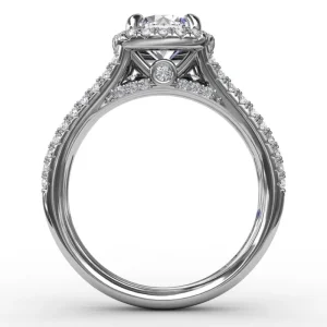 Best Fana Cushion-Shaped Diamond Halo Engagement Ring With Triple-Row Diamond Band