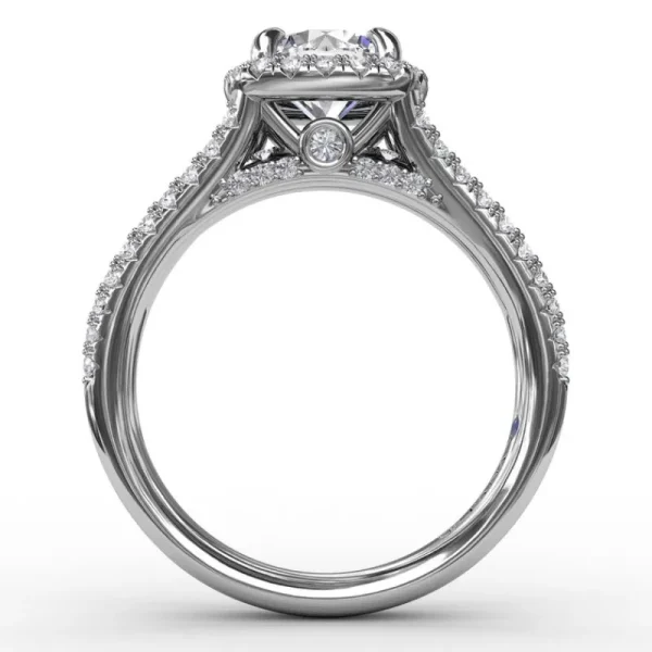 Best Fana Cushion-Shaped Diamond Halo Engagement Ring With Triple-Row Diamond Band