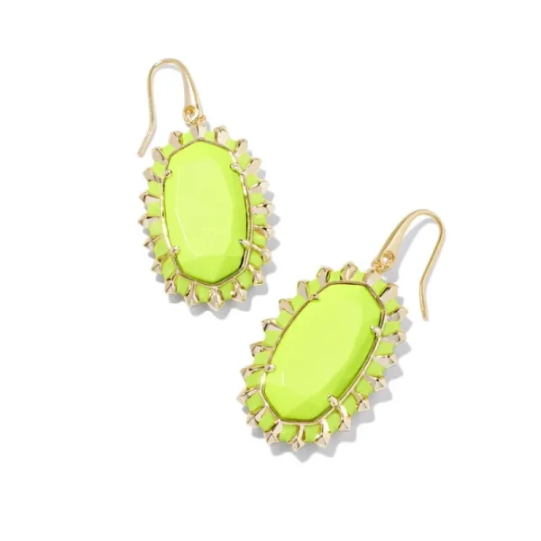 Sale Kendra Scott Dani Color Burst Frame Drop Earrings Gold in Chartreuse Magnesite