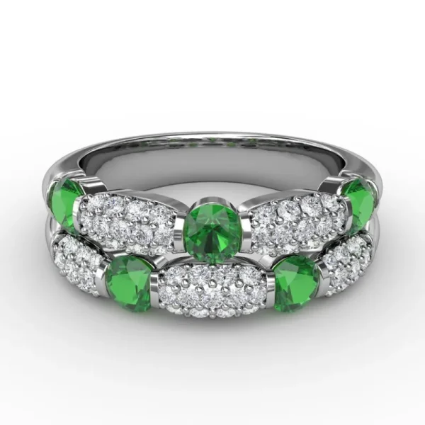 Outlet Fana Double Row Emerald and Diamond Ring