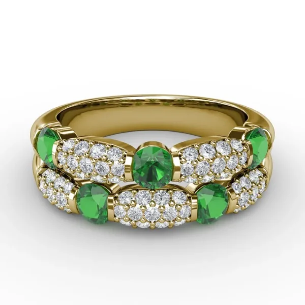 Outlet Fana Double Row Emerald and Diamond Ring
