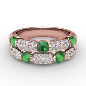 Outlet Fana Double Row Emerald and Diamond Ring