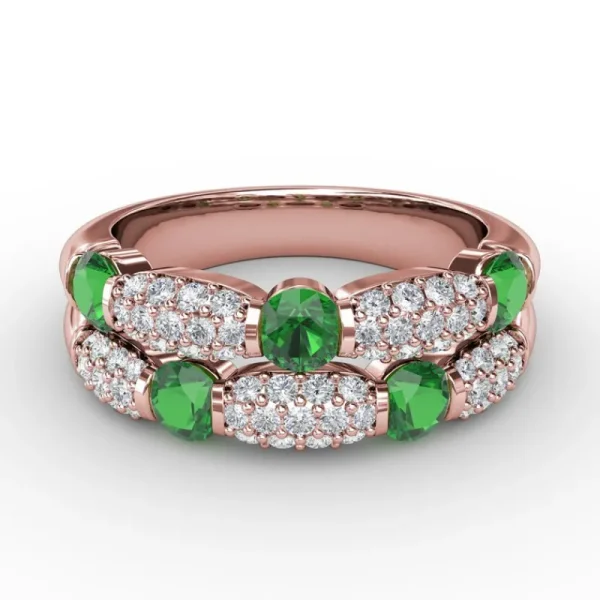 Outlet Fana Double Row Emerald and Diamond Ring