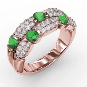 Outlet Fana Double Row Emerald and Diamond Ring